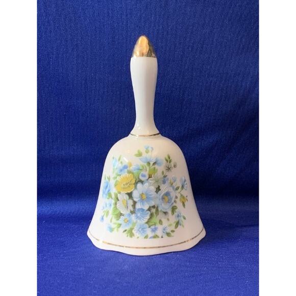 Porcelain Bell with Blue and White Flowers Gold Trim - Picture 1 of 5